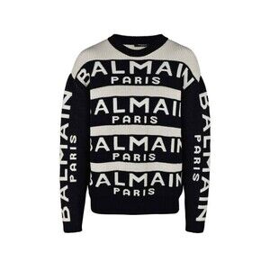 Balmain Horizontal Striped Wool Sweater With Logo Accents - NWT
